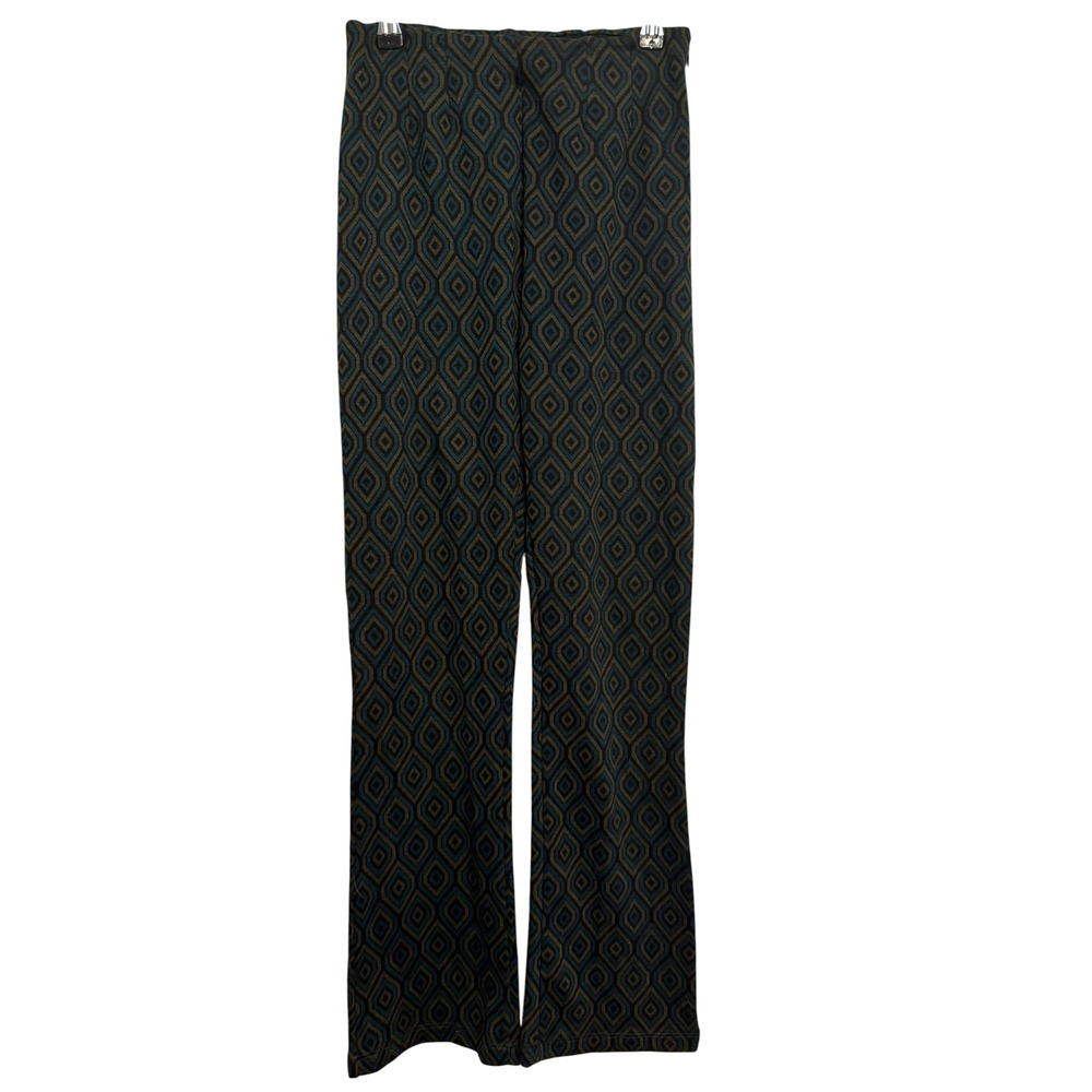 Free People Teal Gold Diamond Geometric Print High Rise Side Zip Pants Size 0